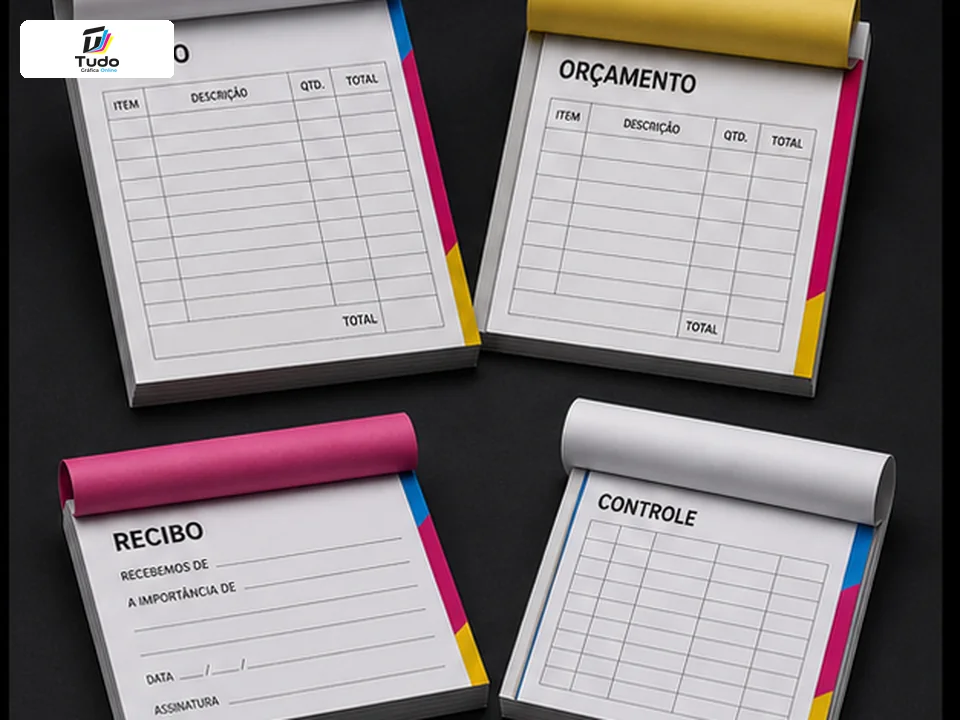 Blocos, talões, pedidos e recibos impressos